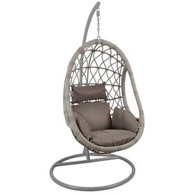 Macan Κρεμαστή Πολυθρόνα, Wicker Grey, Μέταλλο Βαφή Γκρι, Μαξιλάρι Cappuccino