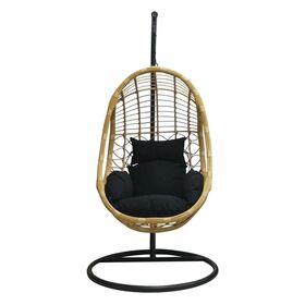 Salsa Κρεμαστή Πολυθρόνα, Wicker Φυσικό, Μέταλλο Βαφή Μαύρο, Μαξιλάρι Μαύρο