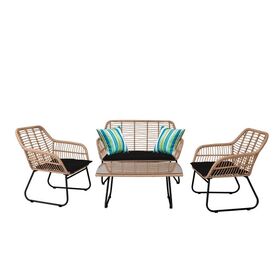 Salsa set Σαλόνι Κήπου Μέταλλο Μαύρο, Wicker Φυσικό: Τραπέζι + Καναπέ 2θέσιο + 2 Πολυθρόνες