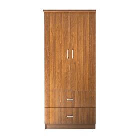 Closet Ντουλάπα Δίφυλλη, Ράφι, Θέσεις για Κρεμάστρες, 2 Συρτάρια, Απόχρωση Καρυδί