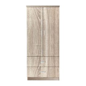 Closet Ντουλάπα Δίφυλλη, Ράφι, Θέσεις για Κρεμάστρες, 2 Συρτάρια, Απόχρωση Sonoma