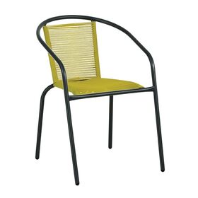 Funky Rattan Πολυθρόνα Κήπου - Βεράντας, Μέταλλο Βαφή Μαύρο, Κορδόνι pe Κίτρινο