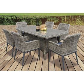 Havana set Τραπεζαρία Κήπου Alu,wicker Grey Brown-Ανθρακί: Τραπέζι 160x90 + 6 Πολυθρόνες