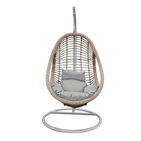 Macan-ii Κρεμαστή Πολυθρόνα, Wicker Grey-White, Μέταλλο Βαφή Άσπρο, Μαξιλάρι Γκρι