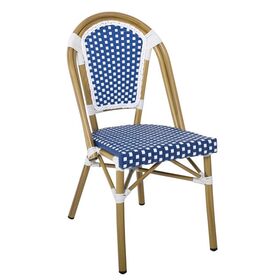 Paris Καρέκλα Bistro Αλουμίνιο Φυσικό, Wicker Άσπρο - Μπλε, Στοιβαζόμενη