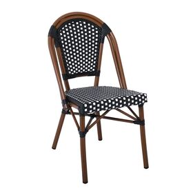 Paris Καρέκλα Bistro Αλουμίνιο Καρυδί, Wicker Μαύρο - Άσπρο, Στοιβαζόμενη