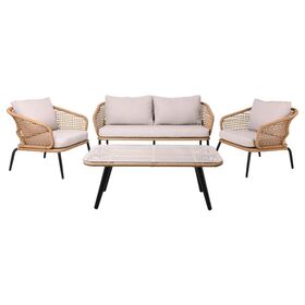 Salsa Plus set Σαλόνι Κήπου alu Μαύρο-Γυαλί-Wicker Φυσικό: Τραπέζι+2 Θέσιος+2 Πολυθρόνες