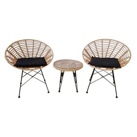Salsa Coral Coffee set Κήπου Μέταλλο Μαύρο - Γυαλί - Wicker Φυσικό: Τραπεζάκι+2 Πολυθρόνες