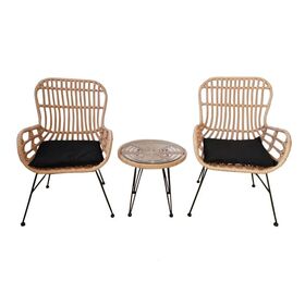 Salsa duo set Καθιστικό Κήπου Μέταλλο Μαύρο - Γυαλί - Wicker Φυσικό: Τραπεζάκι+2 Πολυθρόνες