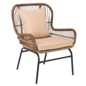 Salsa max Πολυθρόνα Μέταλλο Βαφή Μαύρο, Wicker Φυσικό, Μαξιλάρι Μπεζ