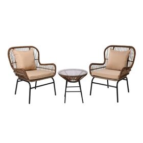 Salsa max set Κήπου - Βεράντας Μέταλλο Βαφή Μαύρο, Wicker Φυσικό: Τραπεζάκι+2 Πολυθρόνες