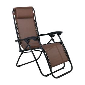 Super Relax Πολυθρόνα με Υποπόδιο, Μέταλλο Βαφή Μαύρο, Textilene Καφέ