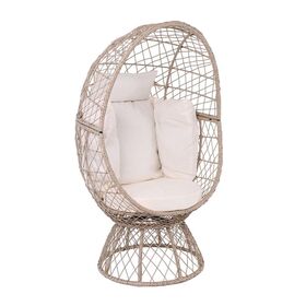 Crown Πολυθρόνα Egg, Wicker Μπεζ, Μαξιλάρι Άσπρο