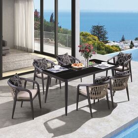 Jardin Τραπεζαρία alu Ανθρακί, hpl Μαύρο, Rope Μπεζ: Τραπέζι + 6 Πολυθρόνες με Μαξιλάρια