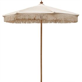 Ομπρελα Ξύλινη Φ250cm, Πλεκτό Μακραμέ Μπεζ