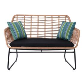 Salsa Καναπές Κήπου 2θέσιος Μέταλλο Βαφή Μαύρο, Wicker Φυσικό, Μαξιλάρι Μαύρο
