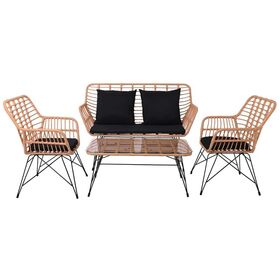 Salsa max Living set Κήπου 4 Τεμαχίων, Μέταλλο Βαφή Μαύρο, Wicker Φυσικό, Μαξιλάρια Μαύρο