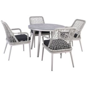 Central set Τραπεζαρία Κήπου alu & Rope Grey-Μαξιλ.ανθρακί: Τραπέζι Φ100cm + 4 Πολυθρόνες