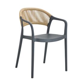 Donna Πολυθρόνα Στοιβαζόμενη, pp-uv Ανθρακί, Rope Wicker Φυσικό