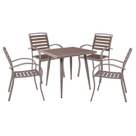 Serrano set Κήπου: Τραπέζι + 4 Πολυθρόνες, Μέταλλο Βαφή Sand Beige, Polywood Καρυδί