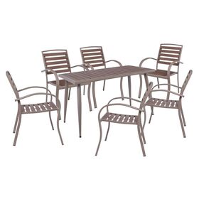 Serrano set Κήπου: Τραπέζι + 6 Πολυθρόνες, Μέταλλο Βαφή Sand Beige, Polywood Καρυδί