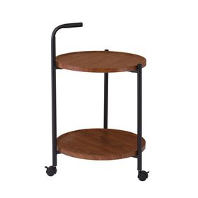 Trolley - Βοηθητικό Τραπεζάκι Μέταλλο Βαφή Μαύρο, mdf With pvc Απόχρωση Καρυδί