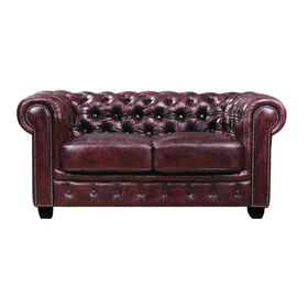 Chesterfield Birmingham Καναπές 2θέσιος Σαλονιού Καθιστικού, Δέρμα Antique red