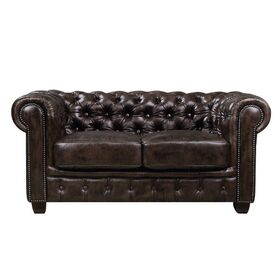 Chesterfield Birmingham Καναπές 2θέσιος Σαλονιού Καθιστικού,δέρμα Απόχρωση Καφέ