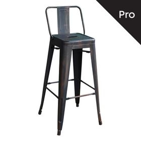 Relix Σκαμπό bar-pro με Πλάτη, Μέταλλο Βαφή Antique Black