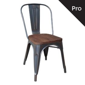 Relix Wood Καρέκλα-Pro, Στοιβαζόμενη, Μέταλλο Βαφή Antique Black,κάθισμα Dark oak