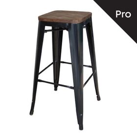 Relix Wood Σκαμπό bar-Pro, Στοιβαζόμενο, Μέταλλο Βαφή Μαύρο, Κάθισμα Dark oak