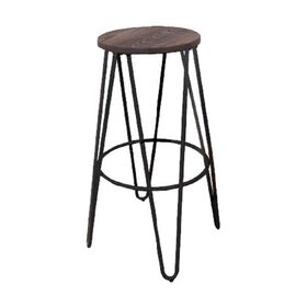 Arco Wood Σκαμπό Bar, Μέταλλο Βαφή Antique Black, Ξύλο Απόχρωση Dark oak