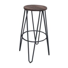 Arco Wood Σκαμπό Bar, Μέταλλο Βαφή Μαύρο, Ξύλο Απόχρωση Dark oak