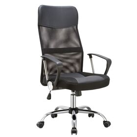 Bf2400-pvc Πολυθρόνα Γραφείου Διευθυντή, Βάση Χρώμιο, pvc Μαύρο - Mesh Μαύρο