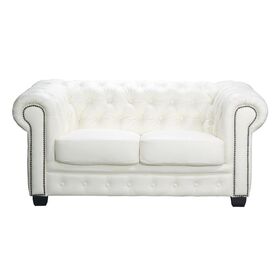 Chesterfield Birmingham Καναπές 2θέσιος Σαλονιού Καθιστικού, Δέρμα, Άσπρο