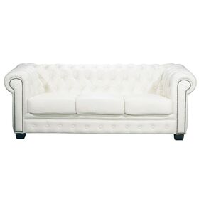 Chesterfield Birmingham Καναπές 3θέσιος Σαλονιού Καθιστικού, Δέρμα Άσπρο