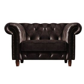 Chesterfield-air Πολυθρόνα Σαλονιού - Καθιστικού, Ύφασμα Leather Air, Χρώμα Σκούρο Καφέ