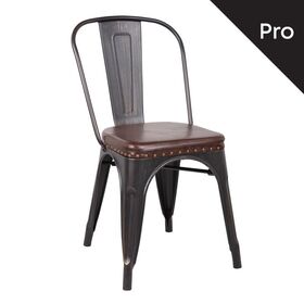 Relix Καρέκλα-Pro, Στοιβαζόμενη, Μέταλλο Βαφή Antique Black, pu Σκούρο Καφέ
