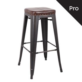 Relix Σκαμπό bar-Pro, Στοιβαζόμενο, Μέταλλο Βαφή Antique Black, pu Σκούρο Καφέ
