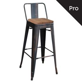 Relix Wood Σκαμπό bar-pro με Πλάτη, Μέταλλο Βαφή Antique Black, Απόχρωση Ξύλου Dark oak
