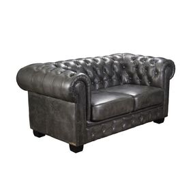 Chesterfield Birmingham Kαναπές 2θέσιος Σαλονιού Καθιστικού, Δέρμα Antique Grey