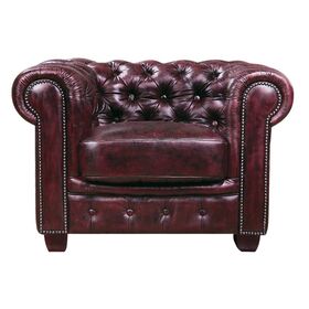 Chesterfield Birmingham Πολυθρόνα Σαλονιού Καθιστικού, Δέρμα Antique red