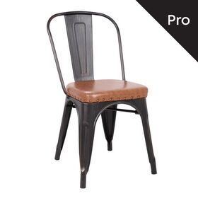 Relix Καρέκλα-Pro, Στοιβαζόμενη, Μέταλλο Βαφή Antique Black, pu Camel