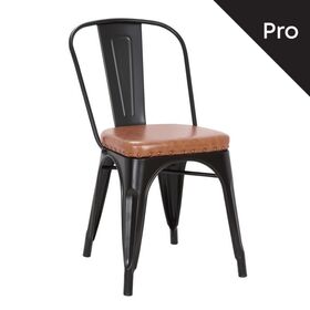 Relix Καρέκλα-Pro, Στοιβαζόμενη, Μέταλλο Βαφή Μαύρο Matte, pu Camel