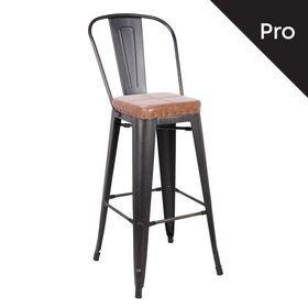 Relix Σκαμπό bar-pro με Πλάτη, Μέταλλο Βαφή Antique Black, pu Camel