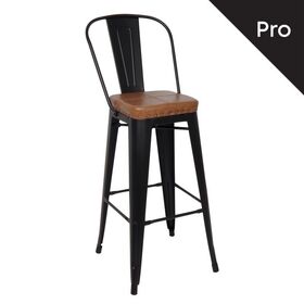 Relix Σκαμπό bar-pro με Πλάτη, Μέταλλο Βαφή Μαύρο Matte, pu Camel