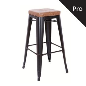 Relix Σκαμπό bar-Pro, Στοιβαζόμενο, Μέταλλο Βαφή Μαύρο Matte, pu Camel