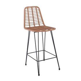Salsa Σκαμπό bar-pro με Πλάτη, Μέταλλο Βαφή Μαύρο, Wicker Φυσικό