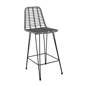 Salsa Σκαμπό bar-pro με Πλάτη, Μέταλλο Βαφή Μαύρο, Wicker Γκρι