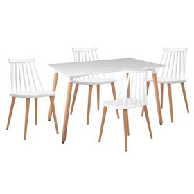 Lavida-art Τραπεζαρία: Τραπέζι 120x80 Οξιά/mdf + 4 Καρέκλες Μέταλλο Βαφή Φυσικό pp Άσπρο